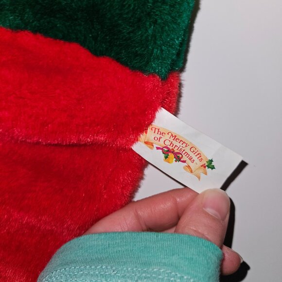 VTG 1993 Christmas Stocking Plush Brown Teddy Bear Red Green Merry Gifts Kmart - Picture 5 of 10